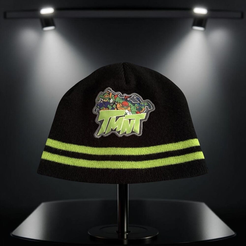 Youth Teenage Muntant Ninja Turtles Knit Logo Black Green Stripe Beanie